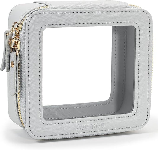 Aveniee Clear Makeup Bag Small, Mini Travel Toiletry Bag Cosmetic Bags Organizer, TSA Approved Clear Makeup Case Pouch with Zipper, Car Essentials for Women Men,Blue