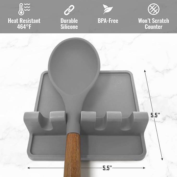 Zulay Silicone Utensil Rest - BPA-Free, Durable Spoon Rest with Drip Pad - Heat-Resistant Spoon Rest for Stovetop - Spoon Rest for Kitchen Counter - Kitchen Gadgets & Kitchen Utensils Holder - 2 Pack