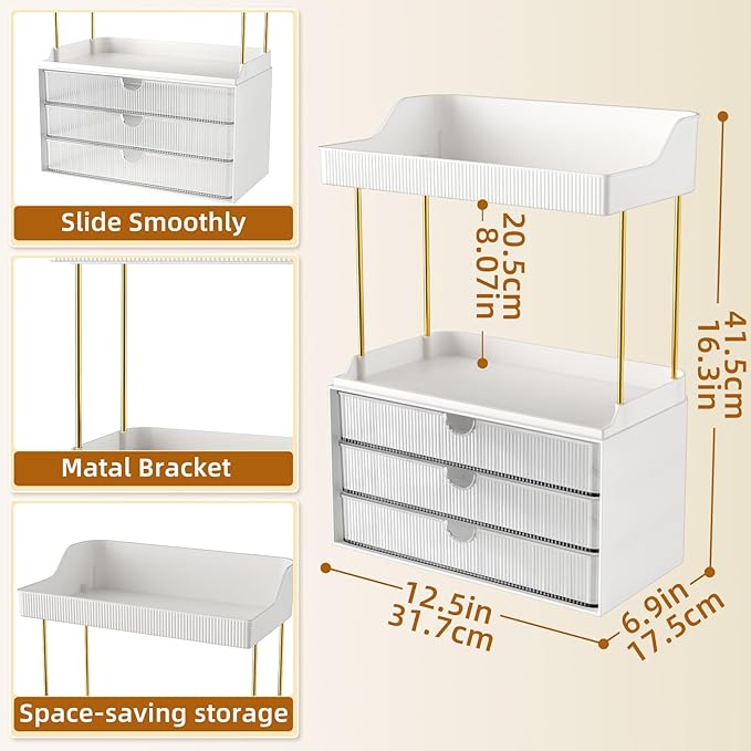 2 Sets Makeup Organizer - 5 Tier Bathroom Organizers and Storage, Versatile Perfume Vanity Organizer, Ideal for Cosmetic, Large Skincare, Face Mask, Office Supplies, Clear