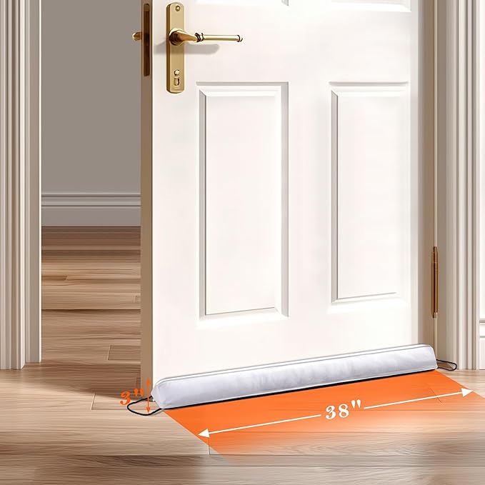 Sunolga Door Draft Stopper Blocks Hot and Cold Air with Removable Washable Cover for Bottom of Door, All-Season Seal for Noise, Wind, Dust, Door Sweep for Gaps Up to 3", Home Essentials, 38", White