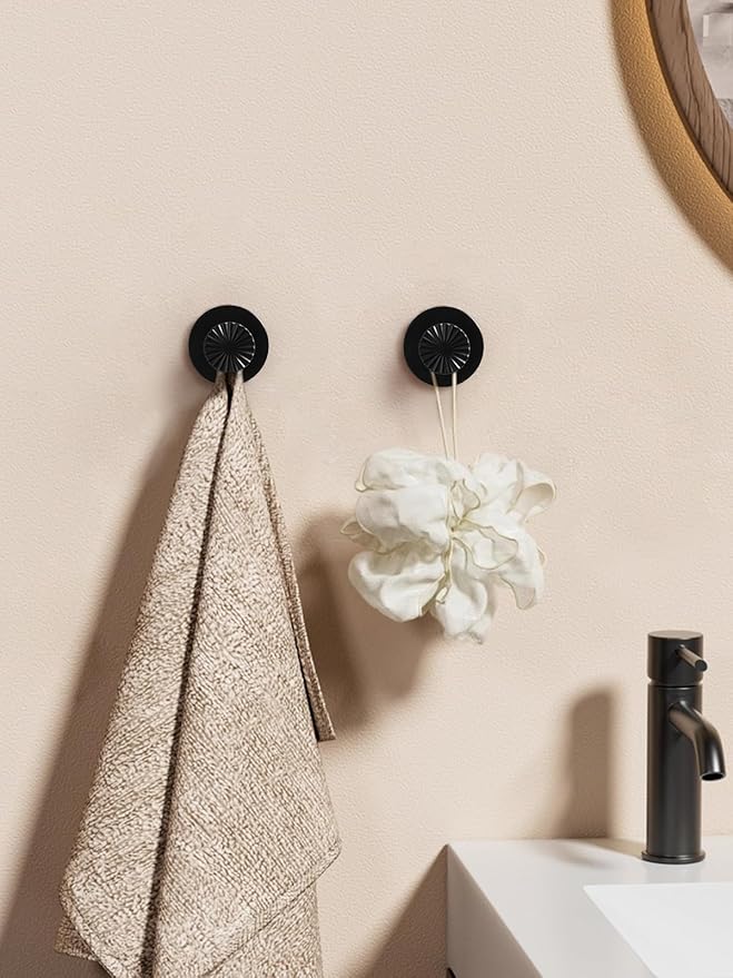 JIASENBAO 2 Pack Adhesive Coat Hooks for Bathrooms Black Wall Robe Towel Hooks for Hanging Kitchen Decorative Heavy Duty Zinc Alloy
