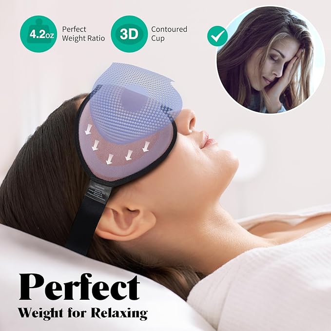 MABAO Weighted Eye Mask for Sleeping, Blackout 3D Contoured Sleep Mask with Adjustable Strap for Women Men, Memory Foam Gentle Pressure Relief Comfort Eye Cover Blindfold for Insomnia & Travel - Brown