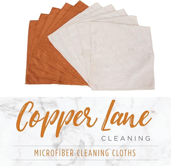 Copper Lane Lint Streak-Free Microfiber Cleaning Cloths, Tan and Copper