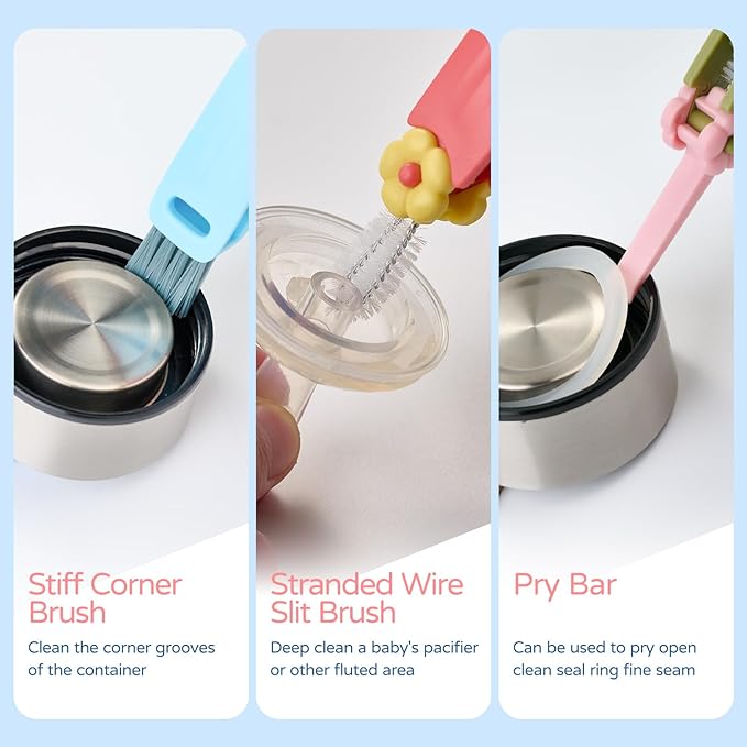 3 in 1 Bottle Gap Cleaning Brush, Multifunctional Cup Lid Gap Cleaner, Portable Crevice Cleaning Brush Set, Suitable for Household Use and Carry Outdoors, for Bottle Gap Tight Spaces Cup(Blue)
