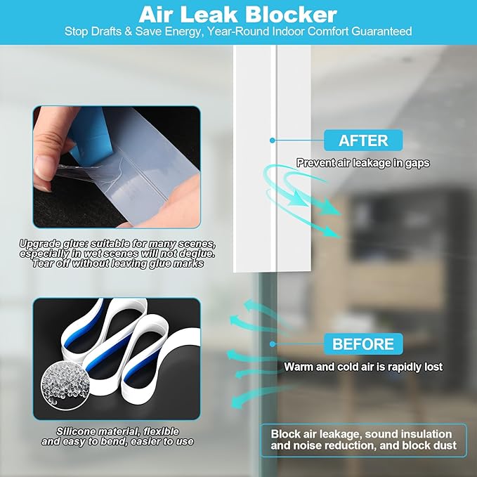 Weather Stripping Door Seal, Silicone Strip for Frame and Gaps Draft Stopper, Glass Shower Door Sweep, White, 20 Feet x 3 Inch