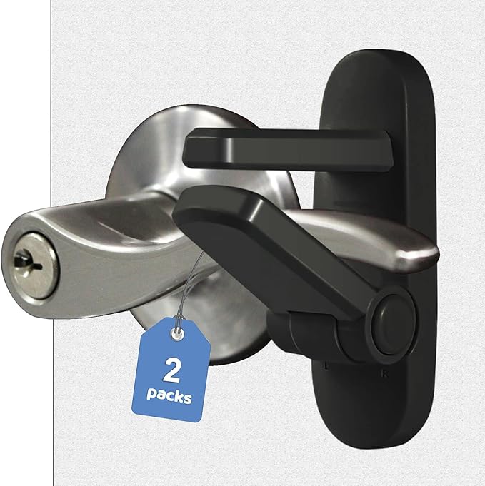 Childproof Door Lever Lock Baby Safety Locks for Doors (2 Pack) Improved Door Safety for Kids, 3M Adhesive No Drilling Child Safety Door Handle Lock. Simple Install, No Tools Needed (Black, 2)