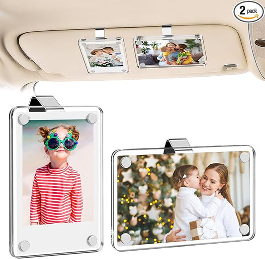 SUNEZLGO 2 Pack Car Visor Picture Holder, Crystal Clear Acrylic Picture Frames for Car Sun Visor, Car Accessories, Easy Install Universal Fit, Personalized Gift for Family Photos, Gifts for Boyfriend