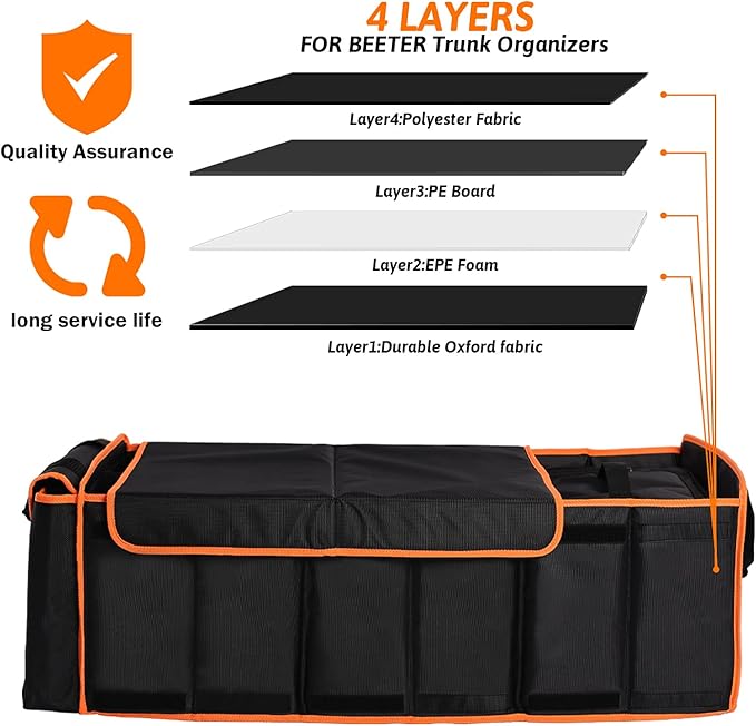 EAROND Large Trunk Organizer with Cooler, 3 Compartments SUV Cargo Organizer, Portable Trunk Organizer for suv,car,truck,rv,jeep(black)