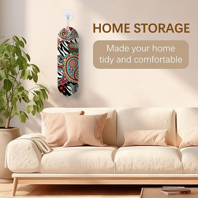 Plastic Bag Holder Bohemian Bag Holder Dispenser, Plastic Grocery Organizer & Wall Mount Paper Trash Bags Saver Storage for Kitchen Home Pantry Decor, Shopping Bags Storage Dispenser