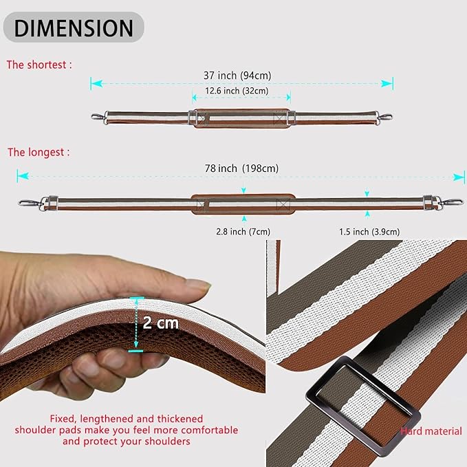 ZINZ Shoulder Strap 58" Ultra-Thick Fixed Padded and Adjustable Buckles Crossbody Strap for Briefcase Laptop Bag Luggage