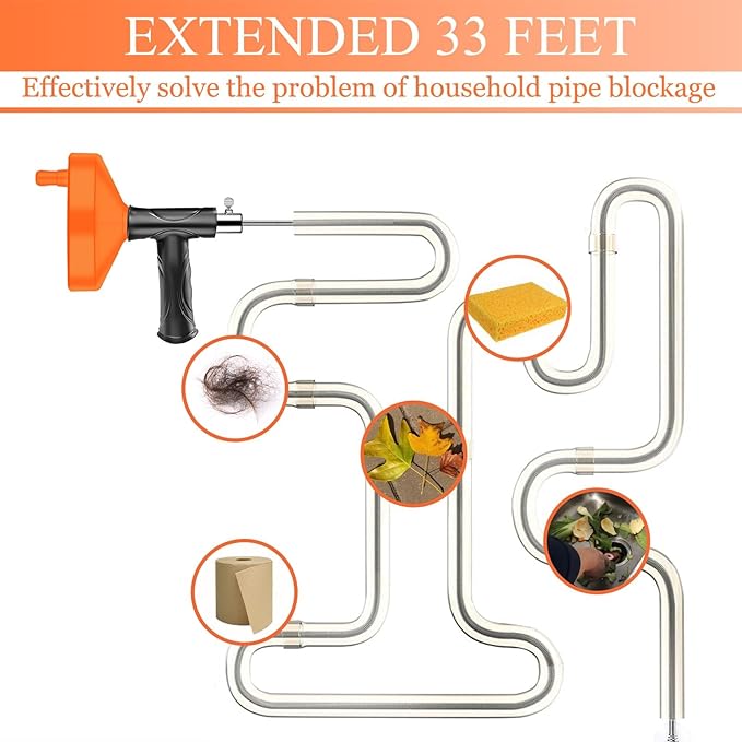 Drain Snake Auger Feet, Plumbing Snake Drain Hair Clog Removal Tool, Sink Unclogger Drain, Heavy Duty Drum Auger, Cleaner Tool for Bathroom Kitchen Tub Shower Drain Clog Remover with Gloves