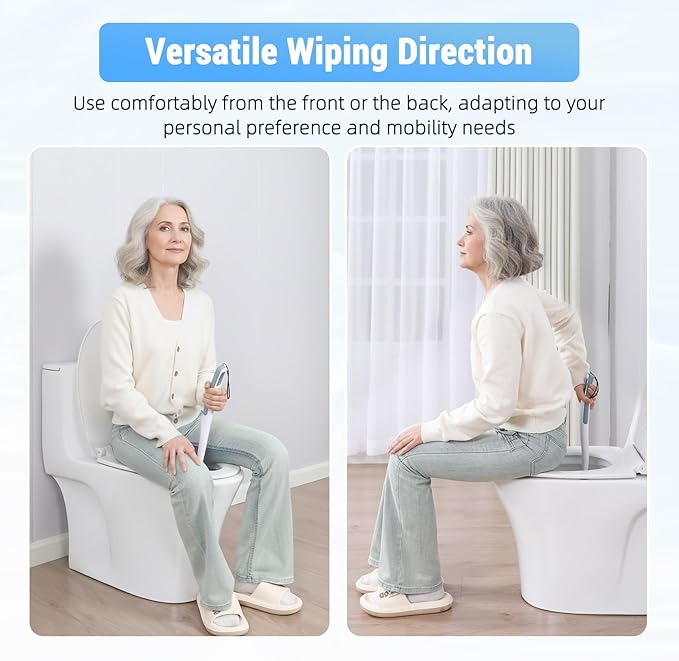 Toilet Aids for Wiping Bottom, 16.5" Long Reach Comfort Wipe - Butt Wiper Tool with Replaceable Head & Wrist Strap - Bottom Buddy Wiping Aid for Elderly, Disabled, Overweight, Post-Surgery