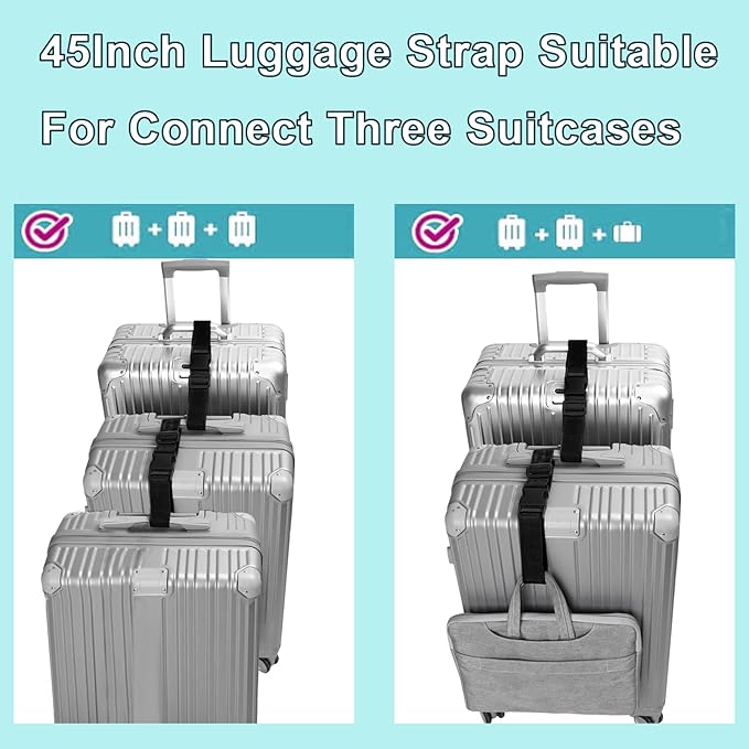 4Pack Luggage Straps Add Bag Luggage Straps to Connect Two Suitcases, Adjustable Luggage Belt Connector for Carry On, Travel Attachment Accessories to Hold Suitcases Together, Blue