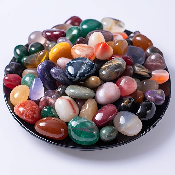 Polished Stone Pebbles Set Mixed Crystals, 72 Pcs 0.5" Handpicked Tumbled Stones Decorative Rocks for Reiki, Chakra, Healing, Home Decor, Mixed Pebbles