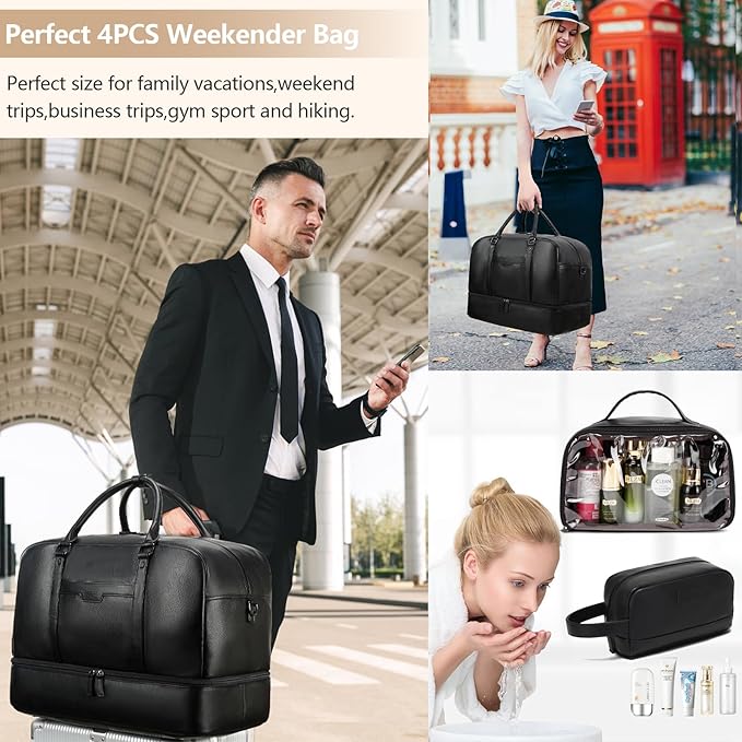 Wogarl Weekender Bag for Women Men Large Overnight Bag Travel Duffel Bag with Shoe Compartment Toiletry Satchel Bag Carry On Bag Fits 21" Laptop