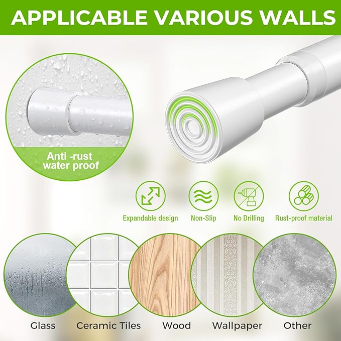 Spring Tension Rods 26-39 Inches Adjustable White No Drill Spring Loaded Curtain Rod Small Short Tension Curtain Rod Expandable Tension Rod for Windows, Kitchen, Doorway, Bathroom, Cupboard Bars