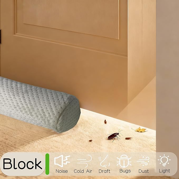 Under Door Draft Stopper Door, Sweep Weather Stripping, Double-Sided Windproof Seal Noise Blocker Window Breeze Blocker, Adjustable 32'' to 39'' Gap Filler, Beige