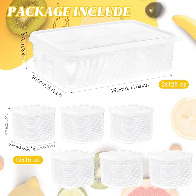 Rtteri 2 Sets Fridge Organizer Divided Serving Tray with Lid Yakumi Pans Seasoning Condiment Container Stackable Refrigerator Organizer with Airtight Lids No Bpa for Veggies, Fruit, Herbs, Spices