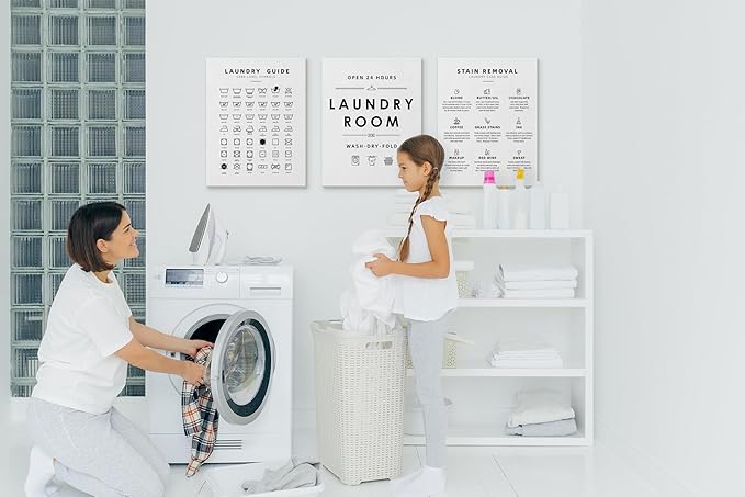 BIWSHA Laundry Room Decor, Laundry Room Sign Wall Art, Laundry Symbols Wall Decor, Laundry Symbols Wall Art Signs for Home Drom Laundromats, 11x14 Inch White