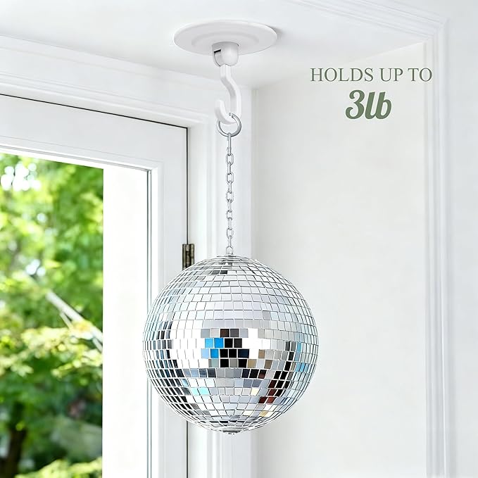 Adhesive Wall & Ceiling Decor Hooks: 8-Pack 3 lbs Heavy Duty No-Drill 360° Swivel Adjustable for Hanging Home Accents Lights Plants Wind Chimes Compatible with 3M Command Strips