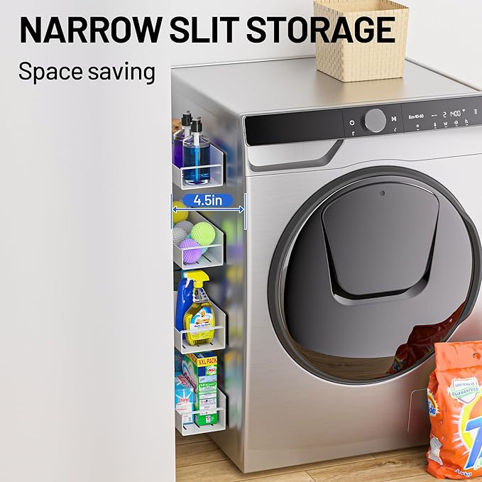 4 Pack Magnetic Laundry Organizer, Heavy Duty Magnetic Shelf For Washer And Dryer, White, Iron