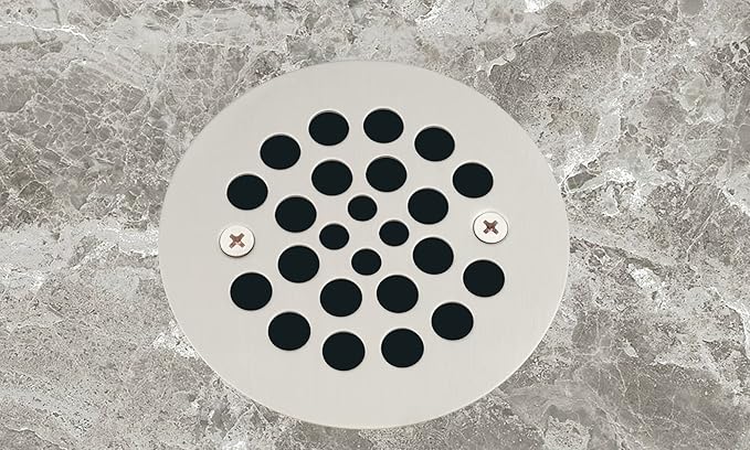 Artiwell 4-1/4" Shower Strainer Drain Trim Set, Screw-in Shower Strainer Drain Cover, Plastic-Oddities Style Replacement Strainer Grid, Machine & Self-Tapping Screws Included (Brushed Nickel)