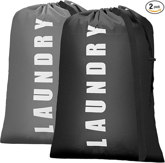 Isink Heavy Duty Laundry Bag with Strap,2 Pack Travel Laundry Bags for Dirty Clothes,24" x 36" Large Laundry Bag for Traveling,Camping,Dorm (Black+ Gray)