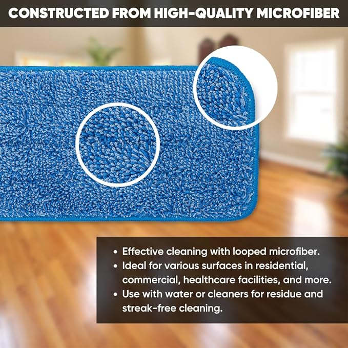 Microfiber Wholesale 20 inch Microfiber Mop Pads - Machine Washable, Reusable, Refills & Replacement Wet Mop Heads Compatible with Any Microfiber Flat Mop System (3 Pack)