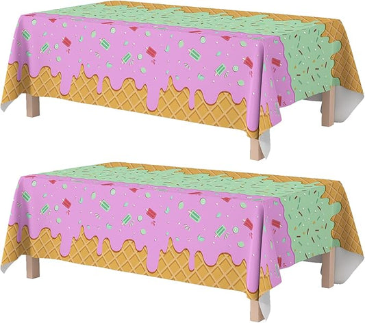 OHOME Ice Cream Party Decorations - Disposable Tablecloth for Ice Cream Birthday Party Decorations - Beach Pool Party Decorations for Summer Bar Party Banner,2 Pack