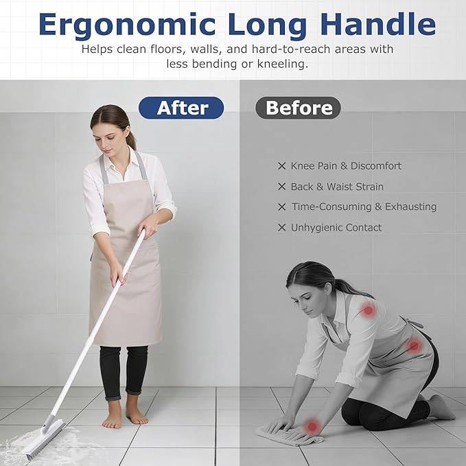 IVYROLL Grout Brush with Long Handle, Floor Cleaning Scrubber with Stiff Bristles for Tile Line, Shower, Crevice, Bathroom, Kitchen and Hard-to-Reach Corners