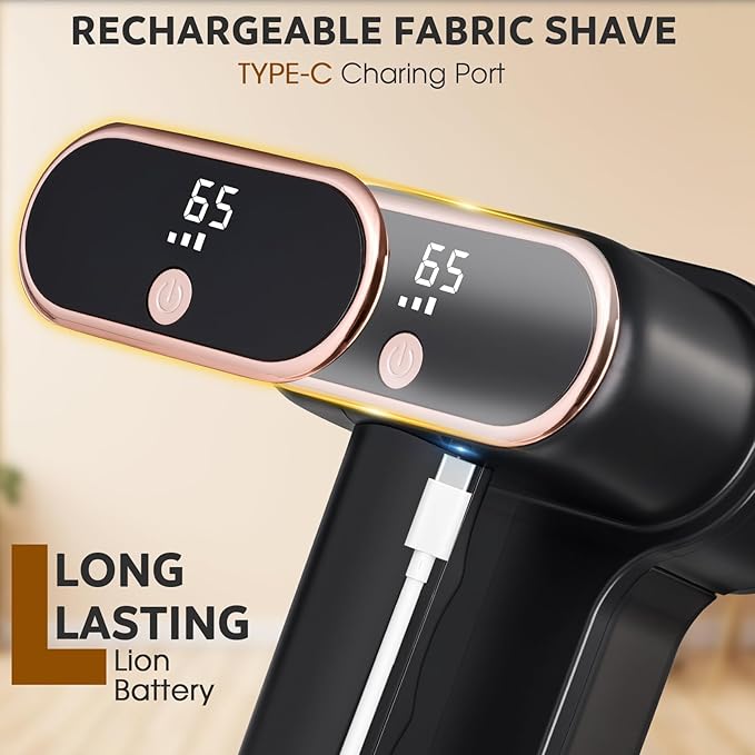 Dual Motors Rechargeable Fabric Shaver, 3-Speed Lint Remover for Clothes, Sweatshirts & Furniture, Couch, Eliminates Fuzz & Pilling, Electric Lint Shaver with LED Display & Type-C Fast Charging Port - Black