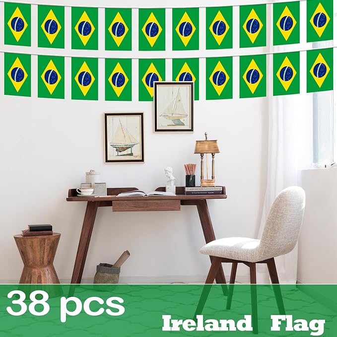 Brazil String Flag Pennant Banner - 38 Flags, 42 Feet Small Mini Brazilian Flags Bunting Banner for Country Decoration, School, Party, Sports Events