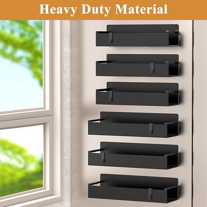 6 Pack Magnetic Spice Rack Organizer for Refrigerator and Oven, Matte Black Fridge Organizers and Storage for Kitchen
