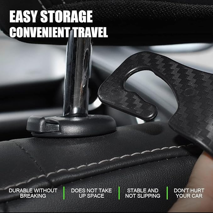 4PCS Car Seat Headrest Hooks, Auto Back Seat Hanger Holder, Durable Stylish Vehicle Organizer Universal Car Interior Accessories, Storage Hooks for Purses, Bags, Clothes, Coats (Carbon Fiber/Red Flag)