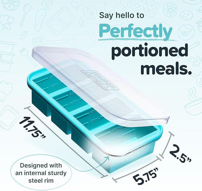 Souper Cubes 1 Cup Silicone Freezer Molds with Lids - Soup Cubes with Steel Reinforced Rim - Perfect for Freezing Broth, Rice, Individual Portions, Meal Prepping and More - Aqua - 2-Pack