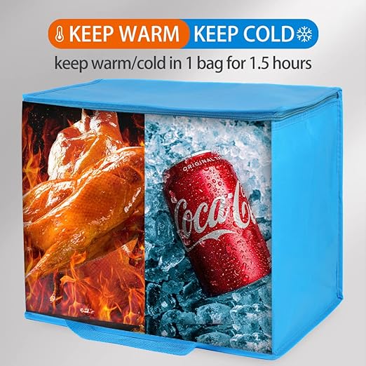 Bodaon 2-Pack Insulated Reusable Grocery Shopping Bag, X-Large Food Delivery Bags, Soft Cooler Bag for Women/Men for Grocery Delivery, Blue