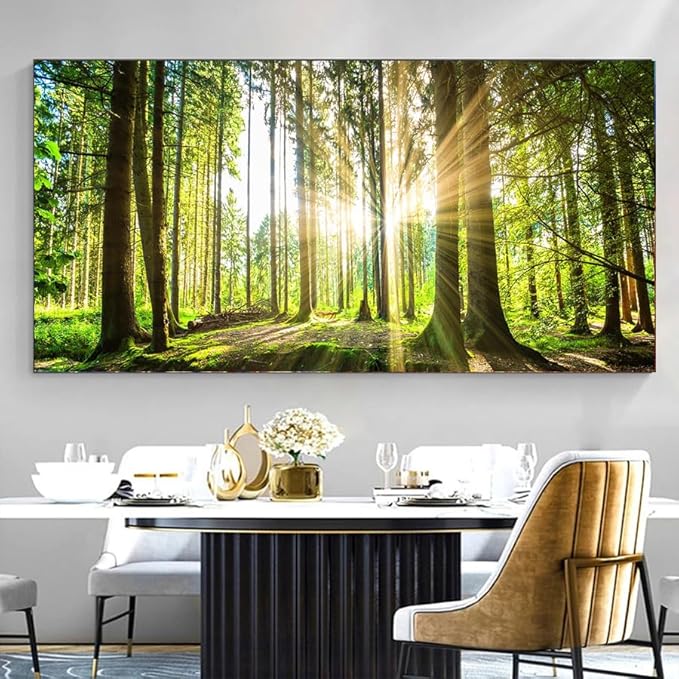 Yxbhhym-Large Wall Decor Bedroom Forest Canvas Wall Art Spring Landscape Picture Painting Natural Sun Tree Prints Art Green Room Decor Sunset Poster Living Room Artwork for Wall Office Decorations