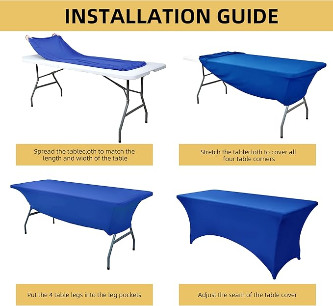 ZarzaaSik 2-Pack 4ft Spandex Table Covers for Rectangular Folding Tables - Wrinkle Resistant Stretch Tight Table Cloths - Ultimate Fitted Table Protector for Parties, Banquet, and Wedding
