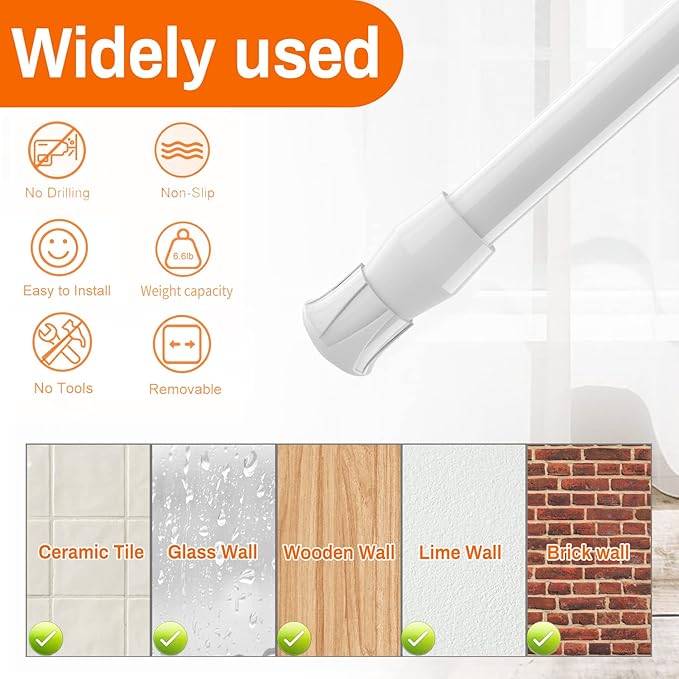 2 Pack Spring Tension Curtain Rod Adjustable 15.7-28 Inches，5/8" Diameter， White，Small Short Expandable Spring Loaded Curtain Tension Rods For Window, Bathroom, Cupboard,Kitchen