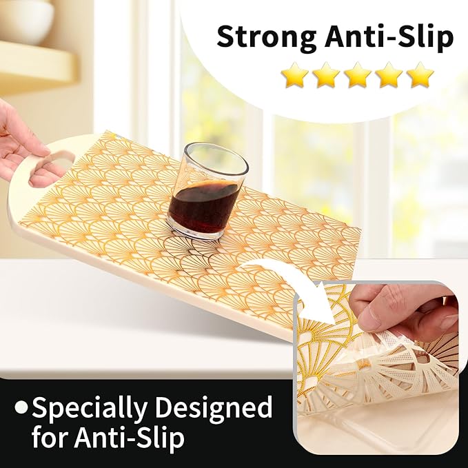 Shelf and Drawer Liner for Kitchen Cabinet,Non-Adhesive Waterproof Oil-Proof Easy Clean Shelf Liner for Dresser & Bathroom Vanities with Adhesive Dots & Cutting Tool(12 in X 20 Ft Gold Fish Scale)
