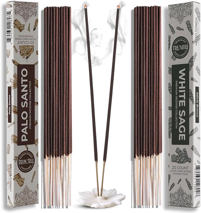 Trumiri Incense Sticks - Combo Pack of 40 Insence-Sticks - 20 Palo Santo + 20 White Sage - Cleansing Insense - Insents - Incents - Inscense - Incence - Incienso - All Natural Non Toxic Incense Sticks