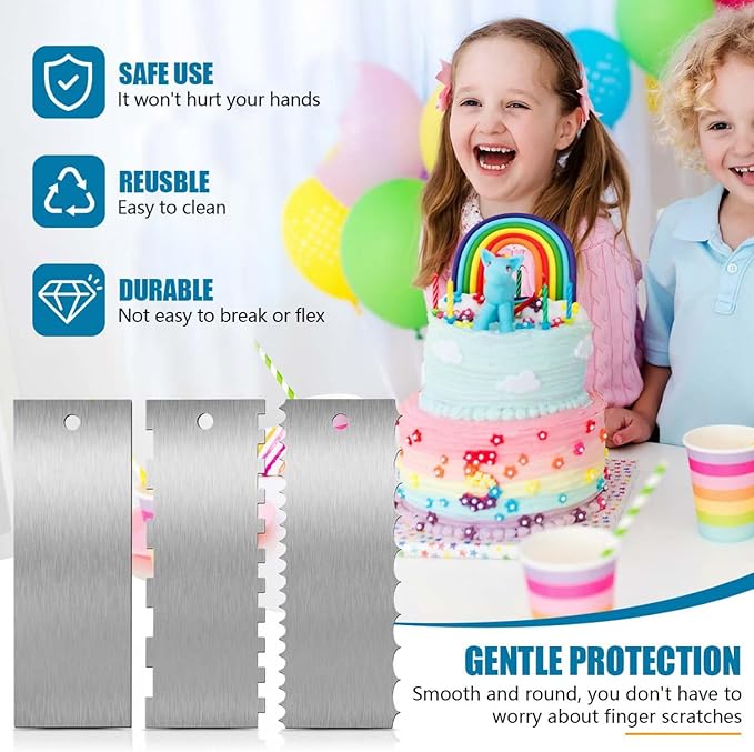 SenseYo 6 Pcs 9 Inch Stainless Steel Cream Cake Scraper Smoother Comb with Double Sides for Decorating Icing Mousse Butter