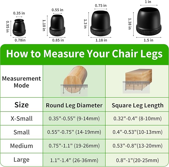 24 Pcs Chair Leg Protectors for Hardwood Floors, Silicone Felt Furniture Leg Cover Pad for Protecting Floors from Scratches and Noise, Smooth Moving for Chair Feet, Round (Black, Fit: 1.1"-1.4")