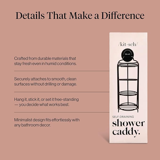 Kitsch Shower Caddy Hanging with Suction Cup – Self-Draining Shampoo Bar Holder & Shower Shelves for Conditioner Bars & Soap – Rust Proof Bathroom Caddy, and Wall Mount or Free-Standing Organizer