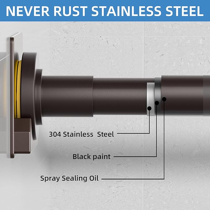 CorkLatta Matte Bronze Shower Curtain Rod,1 Inch Diameter Stainless Steel Adjustable Spring Tension Rods 32 to 68",with Holders,Anti-Slip,Curtain Rods No Drilling(1 Pack)