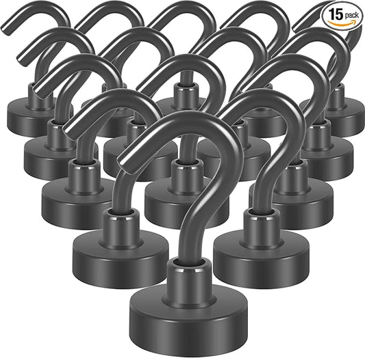 Neosmuk Magnetic Hooks, Heavy Duty 30lb+ Strong Magnet Hook for Cruise Cabins, Cruise Ship Essentials for Hanging, Metal Wall Refrigerator Hangers (Grey, 15 Pack)
