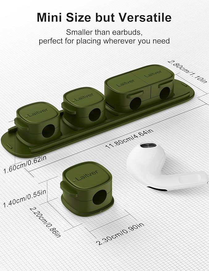 6 Pack Magnetic Cable Clips [1s Open/Lock], Laitver Cord Organizer Holder Strong Adhesive Desk Cable Management- Organize Charging Cords Neatly for Home, Office, Car,Desk, Nightstand-Deep Green