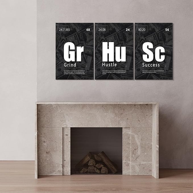 KAWAHONE Motivational Wall Art Success Posters-Grind Hustle Success Inspirational Quotes Canvas Prints for Office, Home Office, Living Room