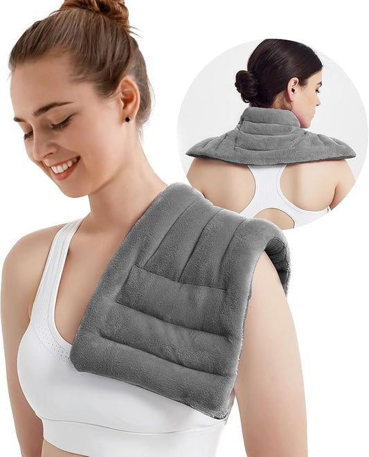 Microwave Heating Pad for Pain Relief, 8 x 18 Microwavable Moist Heat Pads for Neck, Shoulder, Back, Knee, Period Cramps, Rice Heat Pack Hot & Cold Compress Reusable & Portable, Grey