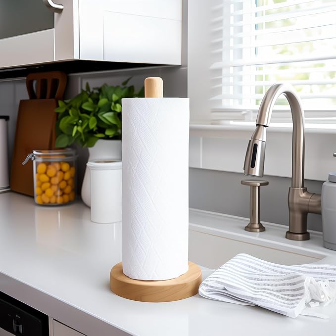 KitchLife Wooden Paper Towel Holder Countertop - Solid Freestanding Paper Towel Dispenser Stand with Anti-Skid Base